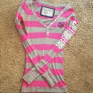 Grey & Bright Pink Stripped Long Sleeved Shirt